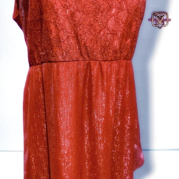 VINTAGE Y2K Metallic Wetlook Red Lace High Low Party Dress, XL - Picture 3 of 9